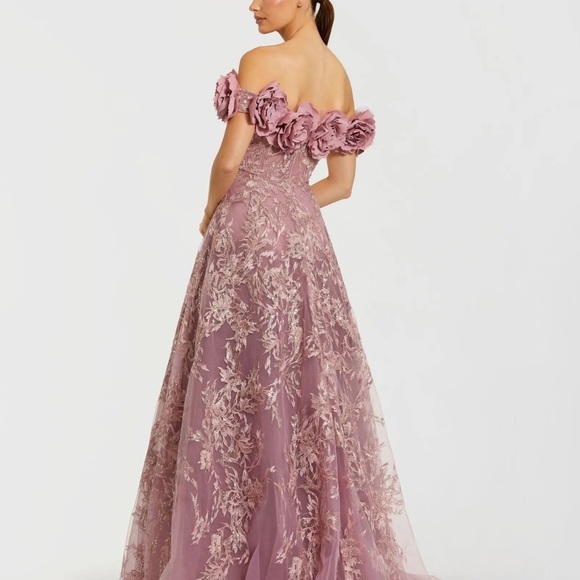 Mac Duggal Lavender Floral Off-Shoulder Gown (worn once) - Picture 2 of 4